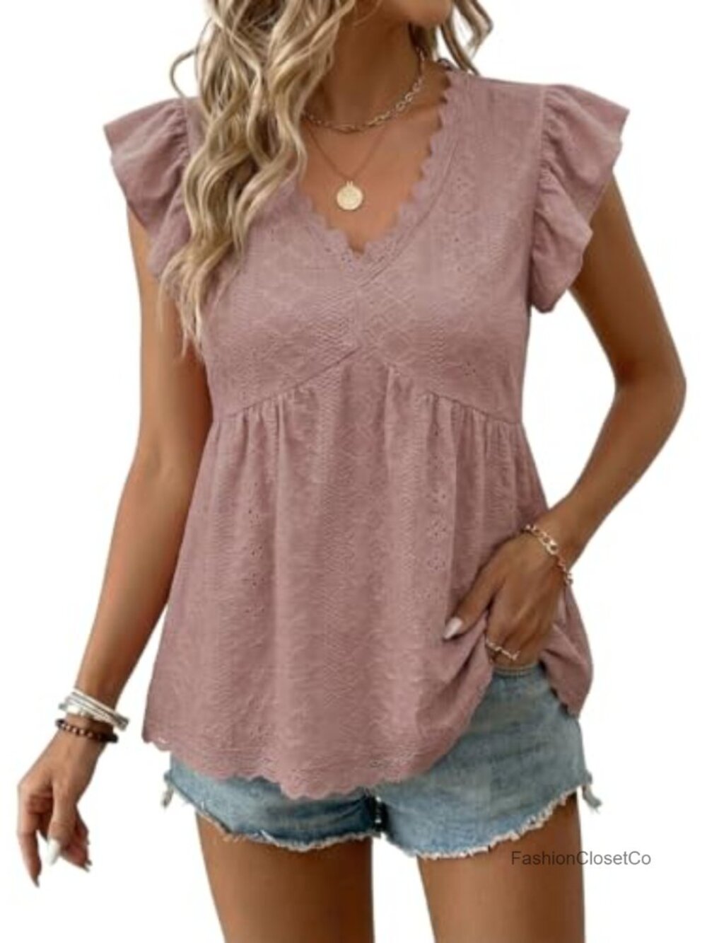 Women's Lace V-Neck Ruffle Tank Top Boho Summer Peplum